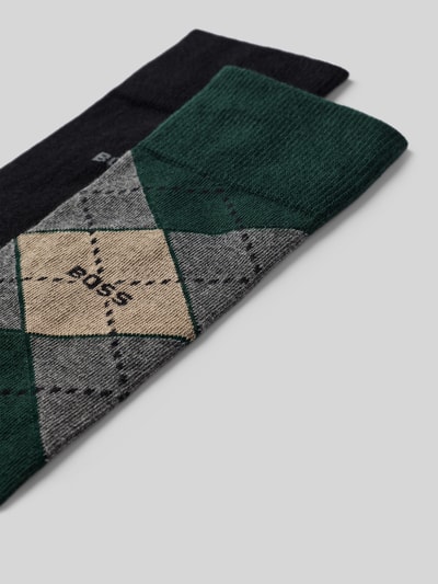 Produktfoto, Socken aus Baumwoll-Mix im 2er-Pack Modell 'ARGYLE' von BOSS, grünes, beiges und schwarzes Argyle-Muster, glatte Textur, Herren Socken von BOSS