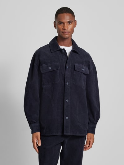 Casual Friday Overhemdjack met borstzakken, model 'corduroy' Marineblauw - 4