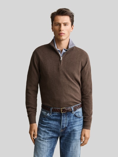 GANT Regular Fit Troyer aus Baumwoll-Woll-Mix Dunkelbraun 4
