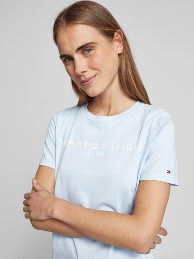 Tommy Hilfiger T-shirt met labelprint Lichtblauw - 3