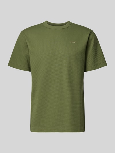 Produktfoto, olivgrünes Regular Fit T-Shirt mit Strukturmuster, Rundhalsausschnitt, Logo-Detail, G-Star Raw, Rückenlänge 71 cm bei Größe M