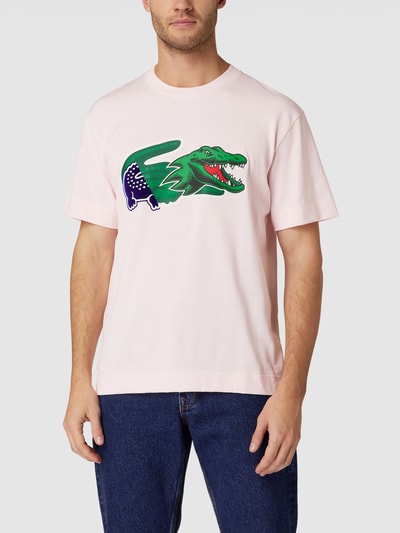 Lacoste T-shirt z nadrukiem z logo model ‘Crocozilla’ Różowy 4