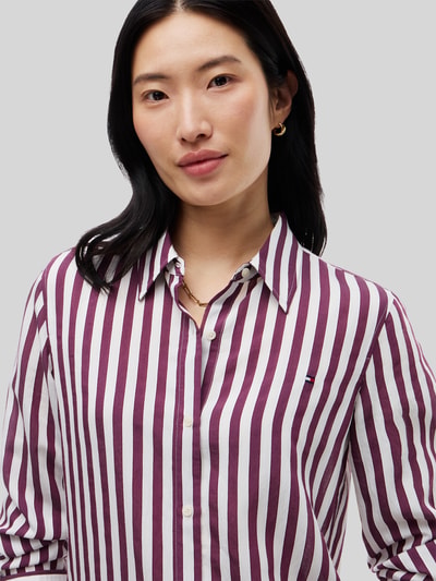 Tommy Hilfiger blouse met lange mouwen met streepmotief Donkerrood - 3