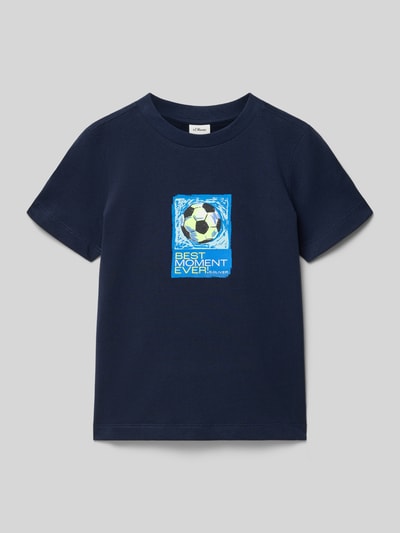 Productfoto, Regular Fit T-shirt uit puur katoen van s.Oliver RED LABEL, look: effen kleuren, motiefprint met labelopschrift, ronde hals, korte mouw, jersey materiaalverwerking, voor kinderen