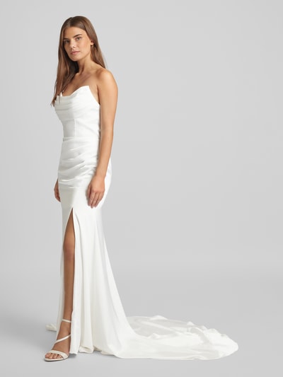 Luxuar Abendkleid mit Wasserfall-Ausschnitt Offwhite 1