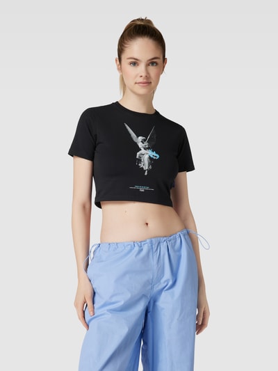 PEQUS Cropped T-Shirt mit Rundhalsausschnitt Modell 'Fallen Angel' Black 4