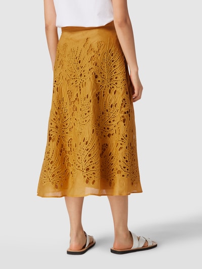 Max Mara Studio Midirok met gebloemd ajourpatroon, model 'Felix' Mosterdgeel - 5