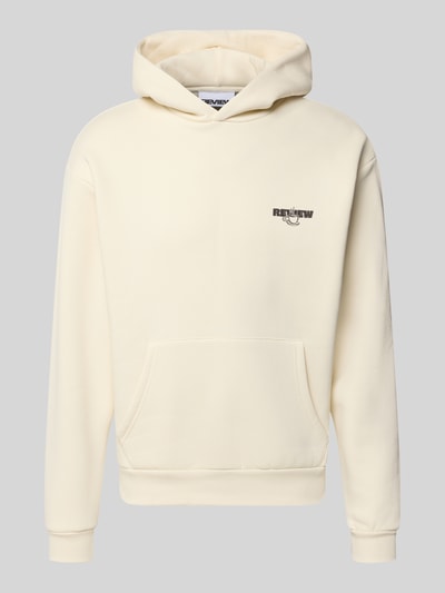 Produktfoto, Relaxed Fit Hoodie aus Baumwoll-Mix mit Logo-Print von REVIEW in creme mit Kängurutasche, gerippten Abschlüssen, neutraler Hintergrund