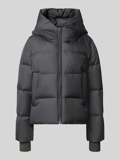 Produktfoto, Regular Fit Daunenjacke mit Label-Patch von Marc O'Polo in dunklem Grau mit glatter Oberfläche, Damen Daunenjacke.