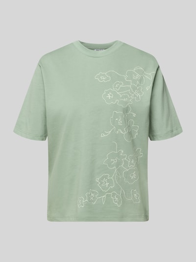 Productfoto, T-Shirt met Motiv-Stitching en ronde hals van JAKE*S STUDIO WOMAN in effen lichtgroen, rechte fit, pure katoen, motiefstiksel voor, ruglengte maat S 57 cm