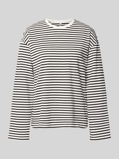 Produktfoto, Regular Fit Langarmshirt aus Baumwoll-Mix Modell 'ADIE' von Pieces, Two Tone-Optik, Feinrippstruktur, weiß-schwarz gestreift