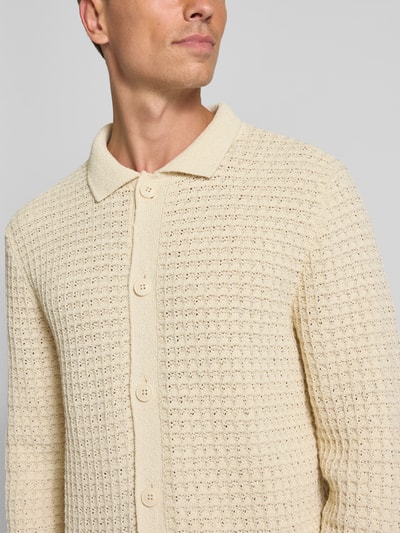 JAKE*S STUDIO MEN Strickjacke mit Strukturmuster und Polokragen Ecru 3