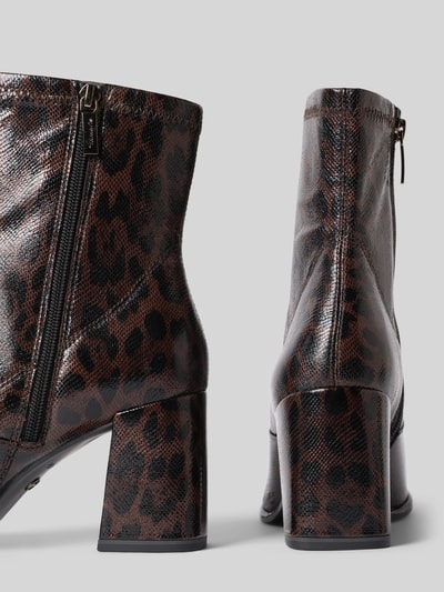Produktfoto, Stiefeletten in Velours-Optik von Tamaris in Braun mit Animalprint, strukturierte Oberfläche, mittlerer Blockabsatz, Damen Stiefeletten von Tamaris