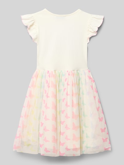Productfoto, jurk met pailletten in all-over look van DANAMADE, mix van katoen en elastaan, A-lijn, ronde hals, ruglengte maat 116: 67 cm, mouwlengte maat 116: 7 cm, kinderkleding, pastelkleuren, vlindermotief, zachte textuur