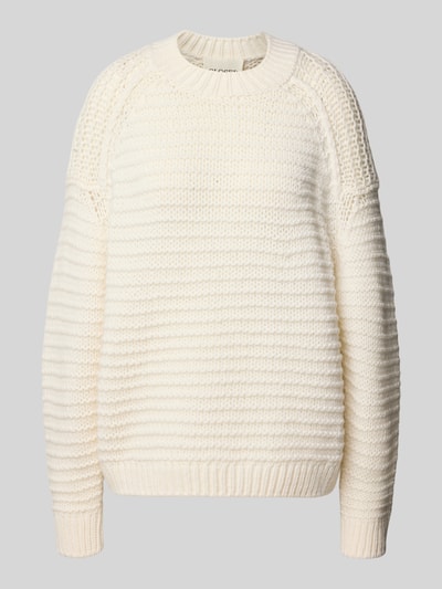 Produktfoto, Strickpullover aus Wolle mit Rundhalsausschnitt von Closed in Creme, Grobstrick, gerippter Saum, Straight Fit, reine Wolle
