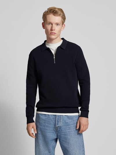 Only & Sons Gebreide pullover met korte ritssluiting, model 'MATTEO' Donkerblauw - 4