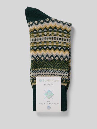 Produktfoto, Wollsocken aus Schurwoll-Mix von Burlington, mieszanka żywej wełny i bawełny, prążkowane ściągacze, fakturowany wzór, detal z logo w kolorze metallic