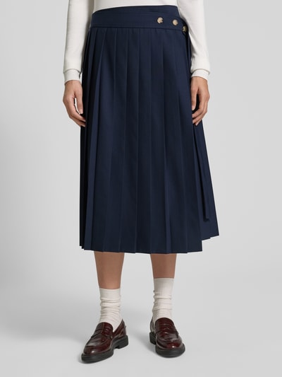 BOSS Uitlopende plissérok van scheerwolmix, model 'VENDRA' Marineblauw - 4