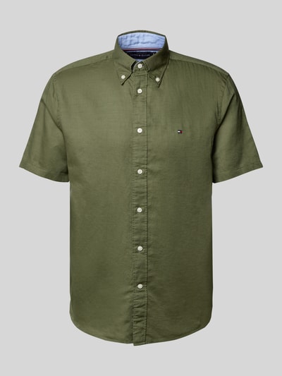Tommy Hilfiger Regular fit vrijetijdsoverhemd van een mix van katoen en linnen Olijfgroen - 2