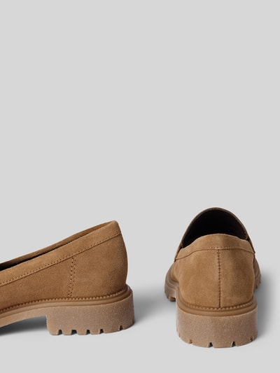 Productfoto, Slipper aus echtem Leder Modell 'Chunky Loafer' van Tamaris, unief kleur, ronde neus, blokhak, logo reliëf, instap, grof profiel, glad/velours echt leer