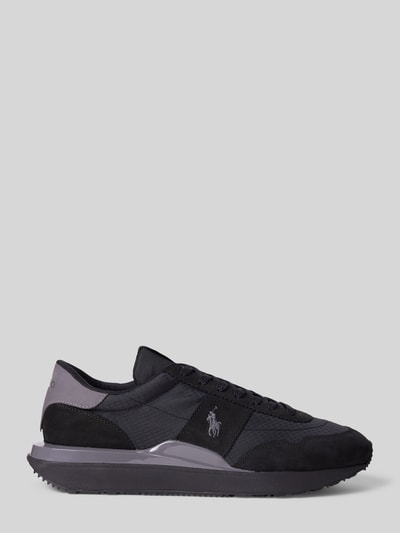 Produktfoto, Low Top Sneaker aus echtem Leder von Polo Ralph Lauren, kolorystyka jednolita, zaokrąglony nosek, płaski obcas, tłoczone logo, logo haftowane, naszywka z logo, sznurowany, podeszwa z bieżnikiem, siateczka, welur, prawdziwa skóra