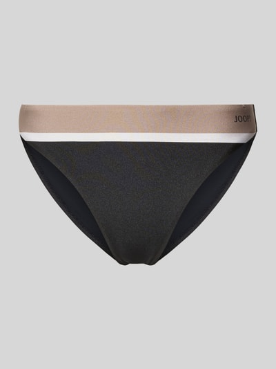 Produktfoto, Bikini-Slip im Colour-Blocking-Design von JOOP! Collection aus Material-Mix mit Stretch-Anteil, körpernahe Passform, Label-Detail, elastischer Bund, dunkelblau mit beigem und weißem Bund.
