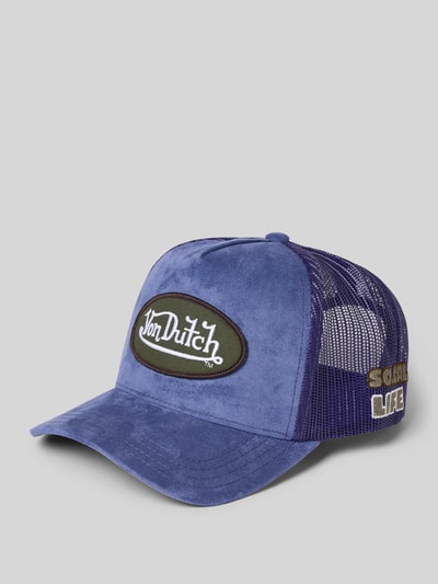 Produktfoto, Trucker Cap mit Label-Patch Modell 'CASQUETTE' von Von Dutch, blauer Schirm, Statement-Print, Mesh-Rückseite, regulowany pasek, męska czapka z daszkiem