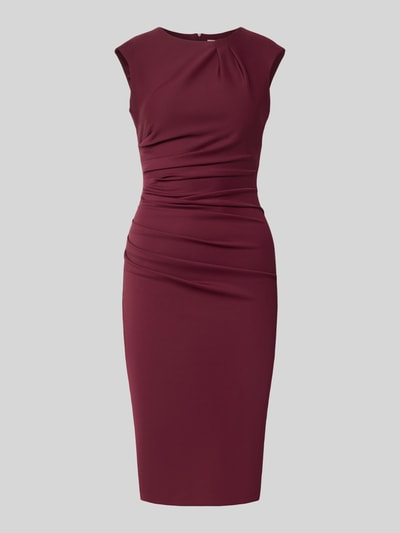 Produktfoto, Cocktailkleid mit Raffungen von Rinascimento, knielang, ärmellos, tailliert, Rundhalsausschnitt, bordeauxrot, Material-Mix