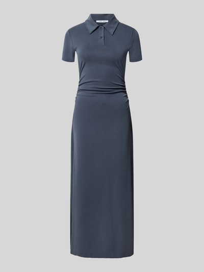 Produktfoto, Polokleid mit Knopfleiste Modell 'SUN' van Samsøe Samsøe, donkerblauw, nauw aansluitend maxi-jurk modalmix met stretch, ruglengte maat S 146 cm, borstwijdte 43 cm, mouwlengte 19 cm