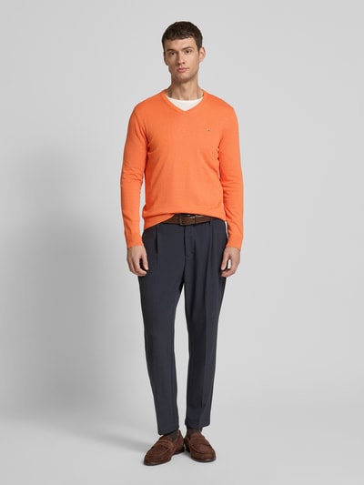 Christian Berg Men Strickpullover mit Label-Stitching Orange Melange 1