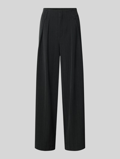Produktfoto, spodnie materiałowe High Waist z szerokimi nogawkami Model 'Luna' od My Essential Wardrobe, mieszanka materiałów z dodatkiem wiskozy, szerokość w pasie 39 cm, długość wewnętrzna nogawki 80 cm, kolor ciemnoszary, prosta faktura