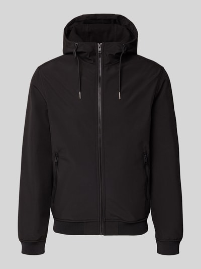 Productfoto, Softshelljacke mit Reißverschlusstaschen van Jack & Jones in zwart, regular fit, capuchon met trekkoord, rits, textuur glad