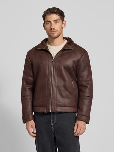 Casual Friday Kurtka z imitacji skóry ze stójką model ‘MACKSEN’ Czekoladowy 4