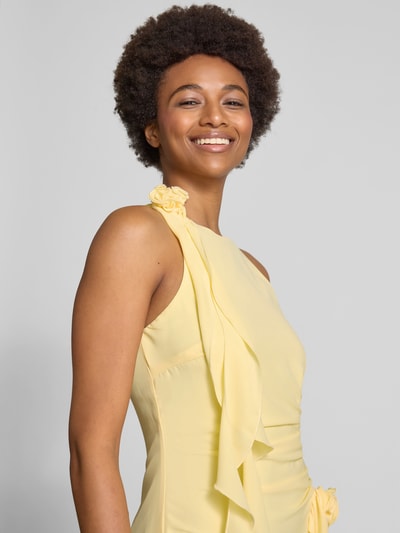 Bardot Knielanges Cocktailkleid mit seitlicher Raffung Hellgelb 3