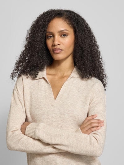 VERO MODA Regular fit gebreide pullover met overhemdkraag, model 'LEFILE' Ecru - 3