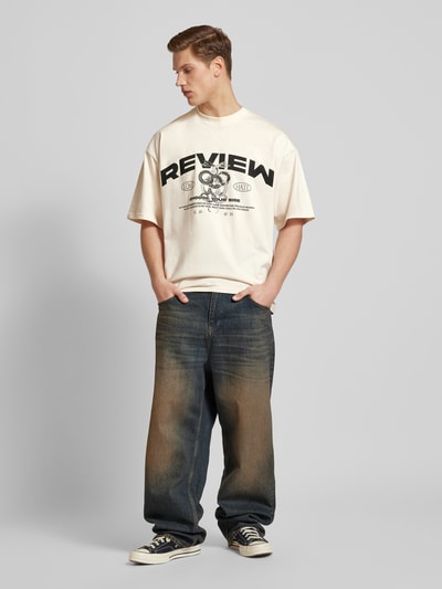 REVIEW T-shirt z nadrukiem z logo Écru 1