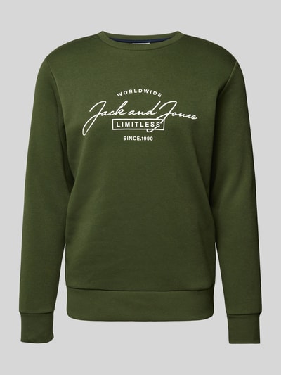 Jack & Jones Sweatshirt met labelprint, model 'FERRIS' Donkergroen - 2