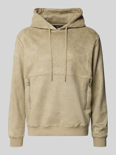Produktfoto, Regular Fit Hoodie mit Reißverschlusstaschen von Antony Morato in Beige, Material-Mix mit Stretch, elastische Abschlüsse, Vorderansicht.