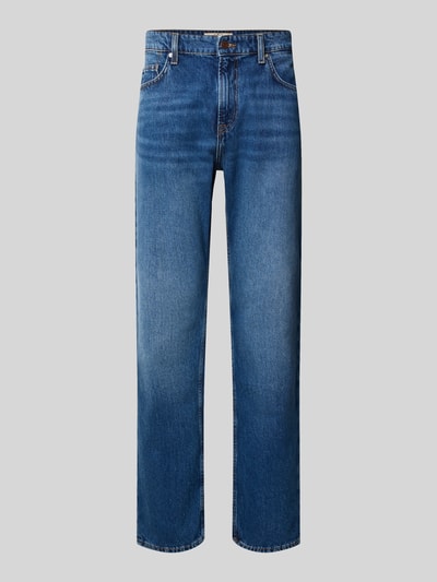 Produktfoto, Straight Fit Jeans aus reiner Baumwolle Modell 'Rodeo' von GUESS in klassischem Blau, 5-Pocket-Design, Jeansstruktur, Kontext: Herren Jeans von GUESS, reine Baumwolle, Straight Fit, Modell 'Rodeo', 5-Pocket-Design, Knopf- und Reißverschluss, Bundweite 43 cm, Innenbeinlänge 81 cm