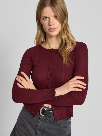 Pieces Kurtka z dzianiny o kroju slim fit z czystej bawełny model ‘MARIE’ Ciemnoczerwony 3