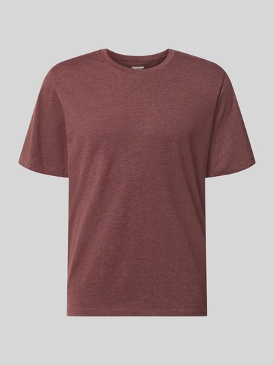 Produktfoto, Męski t-shirt Regular Fit z mieszanki bawełny Model 'Organic' od JACK & JONES, okrągły dekolt, kolor bordowy, długość tyłu 70 cm w rozmiarze M
