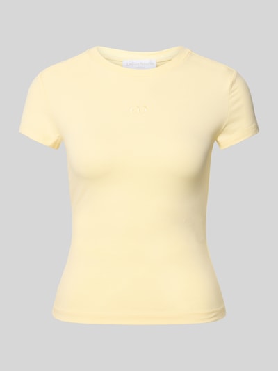 LeGer by Lena Gercke T-shirt met geribde ronde hals, model 'Franka' Lichtgeel - 2