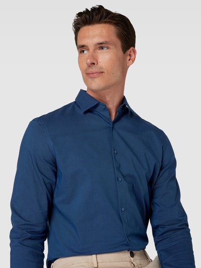 Jake*s Slim Fit Slim Fit Business-Hemd mit Kentkragen Marine Melange 3