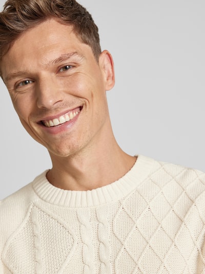 Tom Tailor Regular Fit Strickpullover mit Zopfmuster und gerippten Abschlüssen Offwhite 3