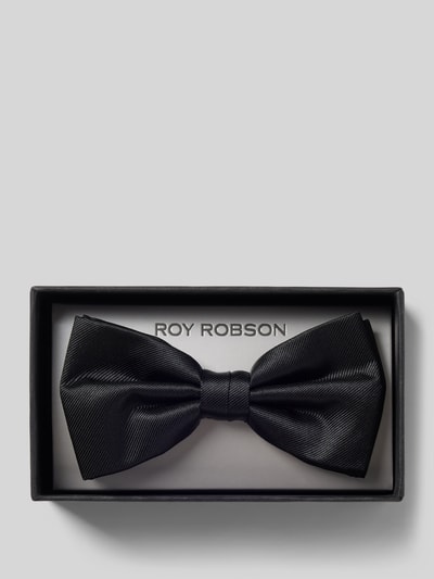 Produktfoto, Seidenfliege aus reiner Seide von ROY ROBSON, klassisch schwarz mit feinem Struktur-Muster, vorgebundenes Design in Geschenkbox.