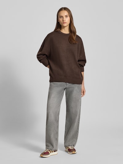 Review Oversized gebreide pullover met ribboorden Donkerbruin - 1