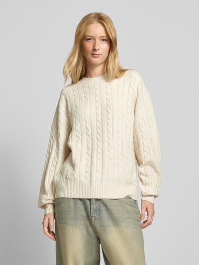 Review Strickpullover mit Zopfmuster Offwhite Melange 4