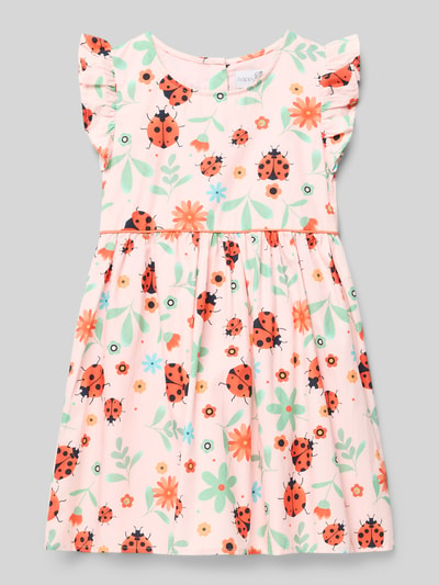 Productfoto, Kleid im Allover-Look van Happy Girls, lichtroze met kleurrijke lieveheersbeestjesprint, puur katoen, A-lijn, ronde hals, ruglengte maat 116: 60 cm