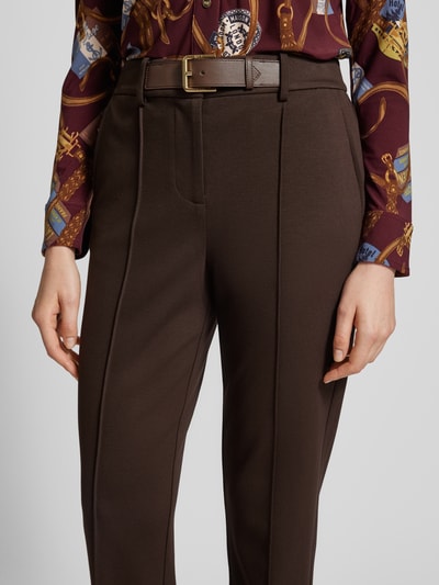 Lauren Ralph Lauren Regular fit stoffen broek met vaste persplooien, model 'SANNA' Donkerbruin - 3