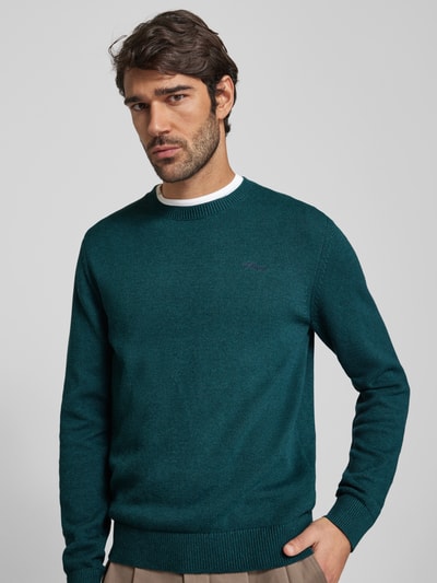 s.Oliver RED LABEL Regular Fit Strickpullover aus reiner Baumwolle mit Label-Stitching Petrol 3